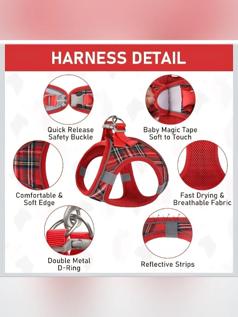 Gamuda Red Plaid Pet Harness & Leash Set Size XXXS